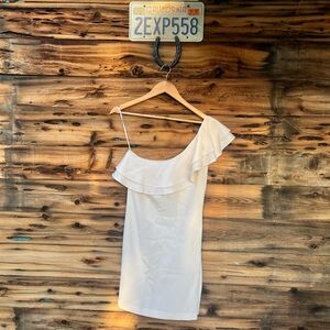 MARLEY | 100% Silk White Ruffle Elegant Off-Shoulder White Dress M